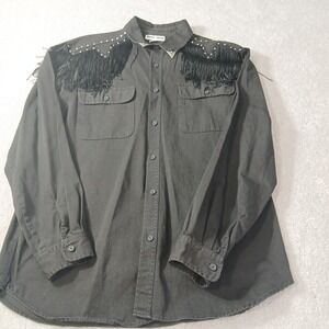 Vintage USA David David Women's Rhinestone & Fringe Black Longsleeve Size Large